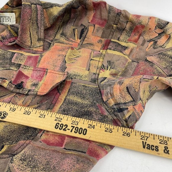 Vintage Whitby 100% Silk Men's Button Down Collared Shirt Brown Tan - Picture 9 of 11